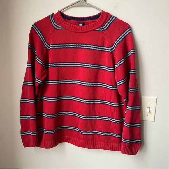 Red Striped Sweater Gap 100% cotton kid XL 12 fits like women’s S/M - Picture 1 of 7